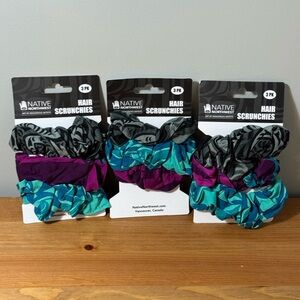 Native Northwest Hair Scrunchies - Pack of 9 (teal, black & purple)